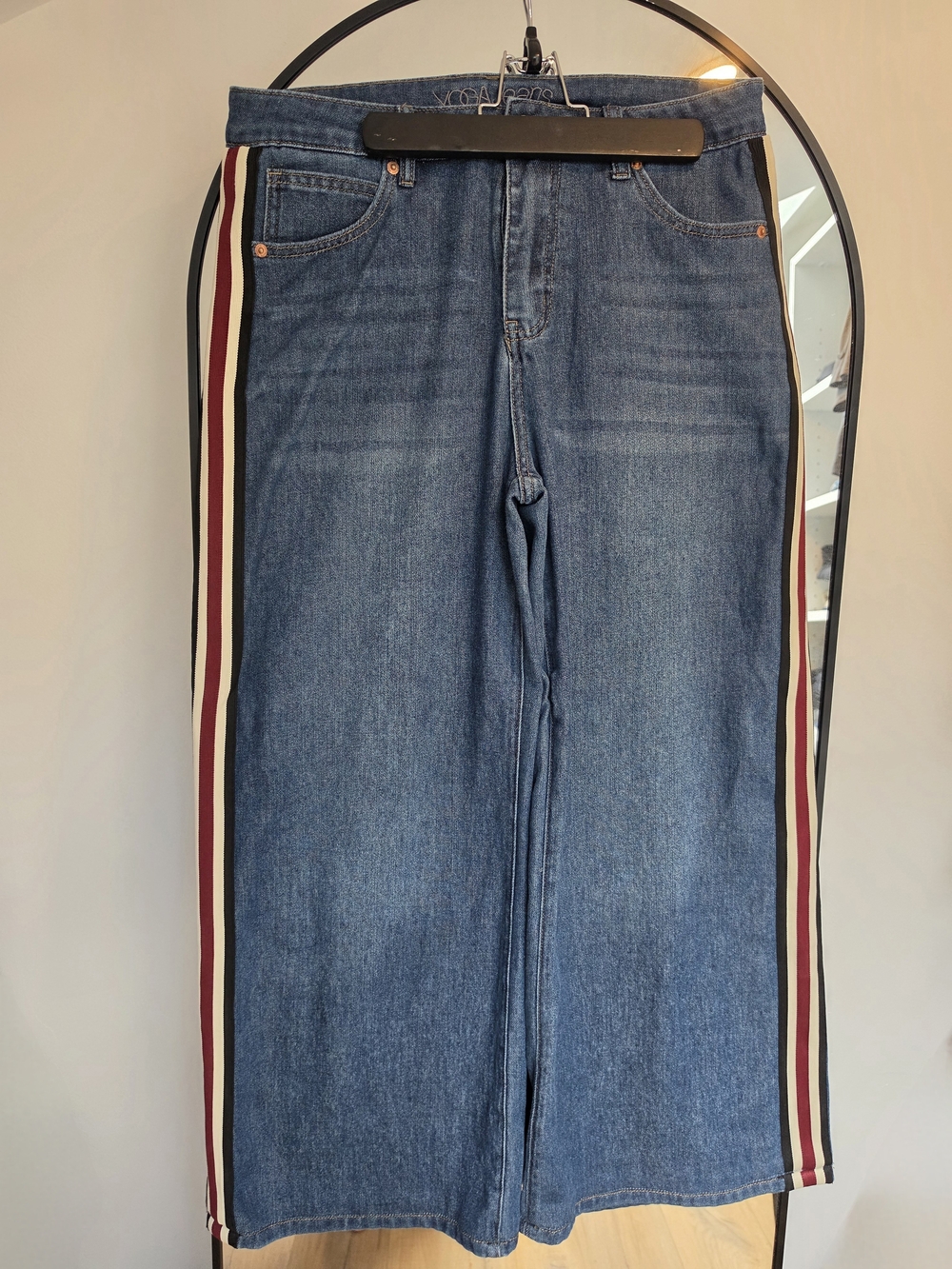Wide Leg Jeans with Red & White Side Stripes